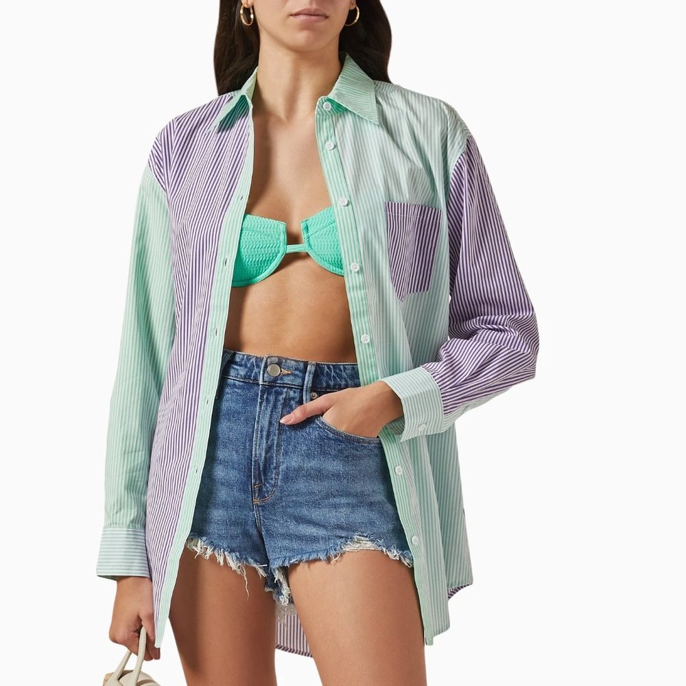 Solid & Striped The Oxford Striped Button Down Swim Coverup